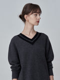 Double V Neck Sweater_Graphite
