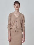 Classic V Neck Cardigan_Camel