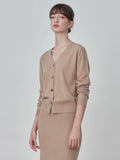 Classic V Neck Cardigan_Camel