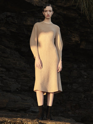 [Cafe Leandra] Volume Sleeve A Line Dress_Camel