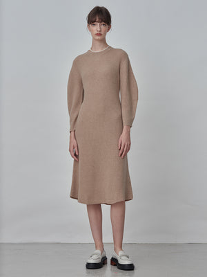 [Cafe Leandra] Volume Sleeve A Line Dress_Camel