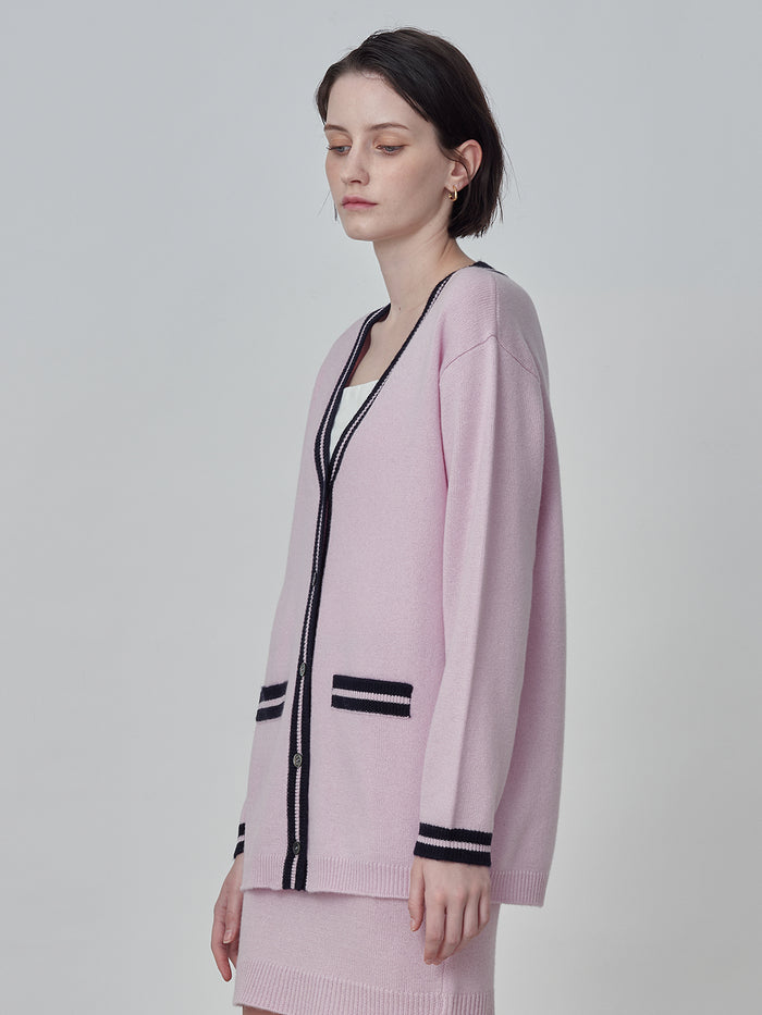 Button Long Cardigan_Pink