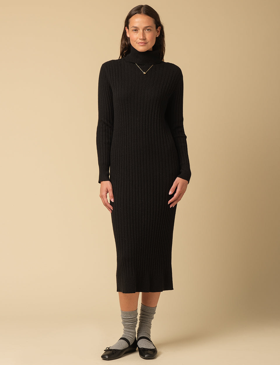 Rib Turtleneck Maxi Dress_Black Pure Cashmere NYC Rib Turtleneck Maxi Dress_Black Pure Cashmere NYC