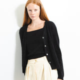 Brushed Sleeveless Top and Cardigan Set_Black