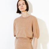 Brushed Puff Shortsleeve Top_Camel