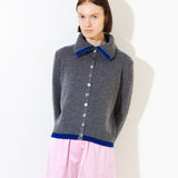 High Neck Cardigan with Color Point_Graphite & Blue