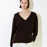 Oversized V-neck Sweater_Brown