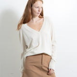 Oversized V-neck Sweater_Ivory