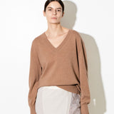 Oversized V-neck Sweater_Camel