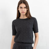 Cashmere Cable Short Sleeve Crewneck Sweater