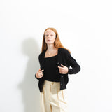 Brushed Sleeveless Top and Cardigan Set_Black