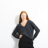 Oversized V-neck Sweater_Graphite