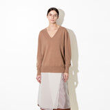 Oversized V-neck Sweater_Camel