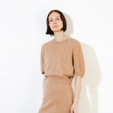Brushed Puff Shortsleeve Top_Camel