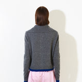 High Neck Cardigan with Color Point_Graphite & Blue