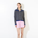 High Neck Cardigan with Color Point_Graphite & Blue