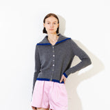 High Neck Cardigan with Color Point_Graphite & Blue