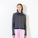 High Neck Cardigan with Color Point_Graphite & Blue