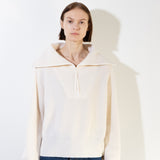 Ribbed Half Zip Pullover_Ivory