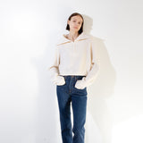 Ribbed Half Zip Pullover_Ivory