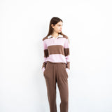 Cashmere Rugby Striped Polo Long Sleeve_Baby Pink/Mocha