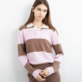 Cashmere Rugby Striped Polo Long Sleeve_Baby Pink/Mocha