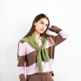 Cashmere Rugby Striped Polo Long Sleeve_Baby Pink/Mocha