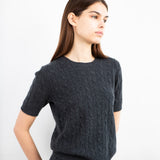 Cashmere Cable Short Sleeve Crewneck Sweater
