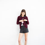 Cashmere Classic Crew Neck Cardigan_Burgundy