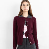 Cashmere Classic Crew Neck Cardigan_Burgundy