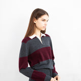 Cashmere Rugby Striped Polo Long Sleeve_Burgundy/Graphite