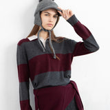 Cashmere Rugby Striped Polo Long Sleeve_Burgundy/Graphite