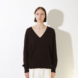 Oversized V-neck Sweater_Brown