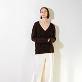 Oversized V-neck Sweater_Brown