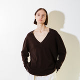 Oversized V-neck Sweater_Brown