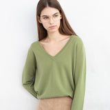 Cashmere Classic V-Neck Sweater_Moss Green