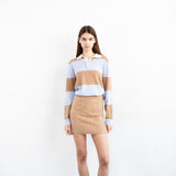 Cashmere Rugby Striped Polo Long Sleeve_Baby Blue/Beige