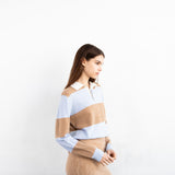 Cashmere Rugby Striped Polo Long Sleeve_Baby Blue/Beige