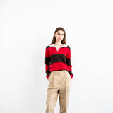 Rugby Striped Polo Long Sleeve_Red/Brown