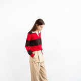 Rugby Striped Polo Long Sleeve_Red/Brown