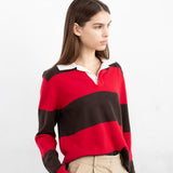 Rugby Striped Polo Long Sleeve_Red/Brown