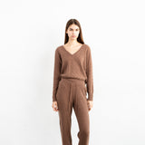 Cashmere Cable V-neck Sweater_Mocha