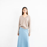 Brushed Cashmere V Neck Sweater_Taupe