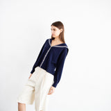 Cashmere Sailor Collar Cardigan_Navy/Ivory