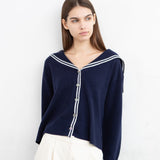 Cashmere Sailor Collar Cardigan_Navy/Ivory