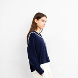 Cashmere Sailor Collar Cardigan_Navy/Ivory