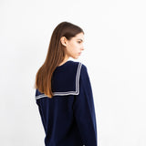 Cashmere Sailor Collar Cardigan_Navy/Ivory