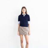 Cashmere Cable Polo Short Sleeve Sweater_Navy