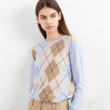 Cashmere Argyle Crewneck Sweater_Baby Blue/Beige