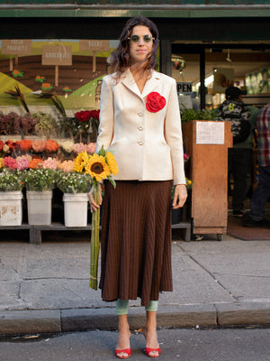 [Cafe Leandra] Flared Rib Skirt_Dry Lotus